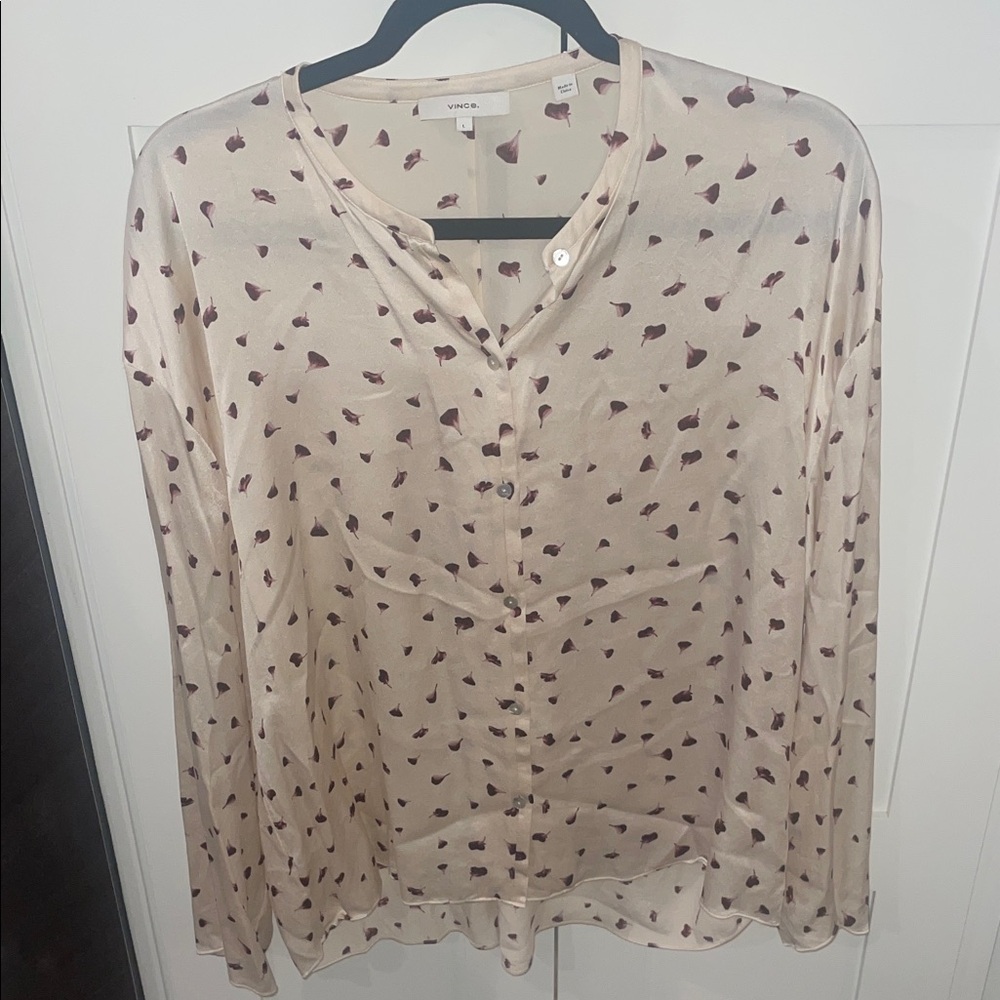 Vince Women's Cream and Purple Button Down Shirt SILK